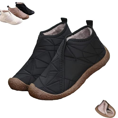 ZDOUXUAN Wasserdichte, orthopädische, lässige, warme Baumwollstiefel, Damen-Schlupfschuhe, lockere, runde Zehenpartie, leichte Plüschschuhe(Black,35 EU) von ZDOUXUAN