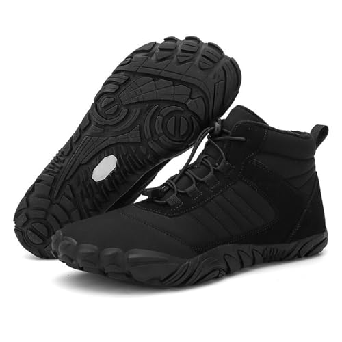 ZDOUXUAN Winterwanderung Barfuß-Schneestiefel Damen Herren Schuhe für Wandern Warme Outdoor-Stiefel for kaltes Wetter(B-Black,46 EU) von ZDOUXUAN