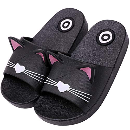 Badelatschen Kinder Antirutsch Dusch Badeschuhe Jungen mit Weich Fussbett Sommer Cartoon Hausschuhe Mädchen Slip On Bade Sandalen Indoor Schwarz 32/33 von ZDQ