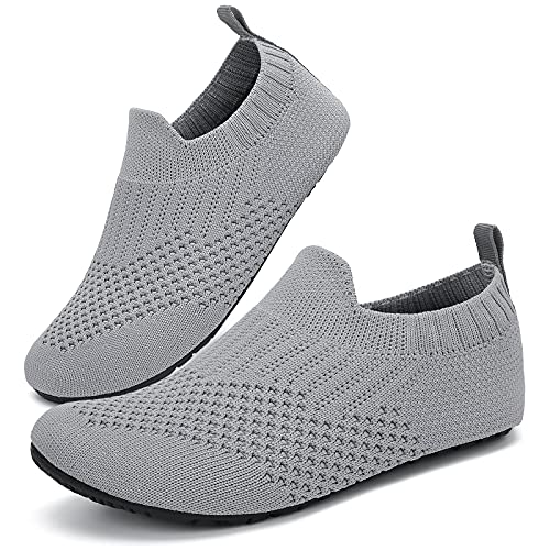 ZDQ Hausschuhe Jungen Atmungsaktive Pantoffeln Kinder Antirutsch Indoor Slipper Mädchen Weich Pantoletten Baby Leicht Home Schuhe Kids Grau 26/27 von ZDQ