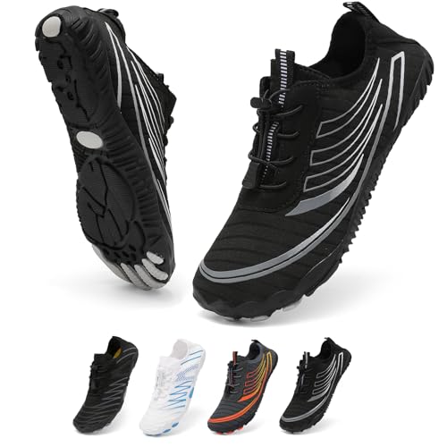 ZDQ Badeschuhe Damen Herren Wasserschuhe Leicht Strandschuhe Aquaschuhe Schwimmschuhe Schnell Trocknend Surfschuhe Weich Barfußschuhe mit Breite Zehenbox Schwarz 39 EU von ZDQ