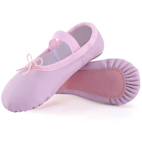 ZDQ Ballettschuhe Mädchen Ballettschläppchen aus Leder Damen Tanzschläppchen Kinder Tanzschuhe Gymnastikschuhe Ballet Schläppchen Ballerinas mit Ganze Ledersohle für Performance Gymnastik Violett 34 von ZDQ