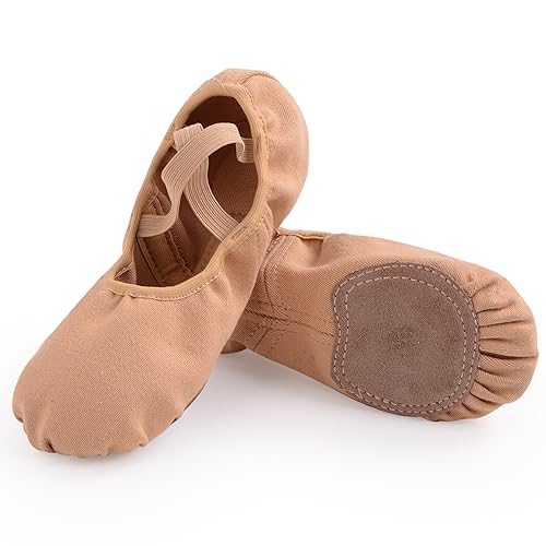 ZDQ Ballettschuhe Mädchen Gymnastikschuhe Damen Ballerina Schuhe Ballettschläppchen Kinder Ballett Schläppchen Tanzschuhe Turnschläppchen Frauen Tanzschlappen mit Ledersohle Braun 23 von ZDQ