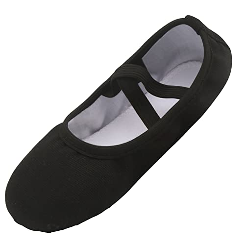 ZDQ Ballettschuhe Mädchen Gymnastikschuhe Damen Ballerina Schuhe Ballettschläppchen Kinder Tanzschuhe Ballett Schläppchen Leder Turnschläppchen Frauen Schwarz 22 von ZDQ