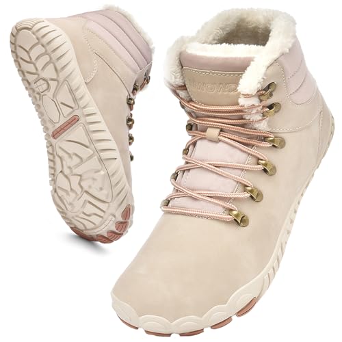 ZDQ Barfußschuhe Damen Winter Herren Gefüttert Winterschuhe Warme Winterstiefel Leicht Schneestiefel mit Breite Zehenbox Beige 39 von ZDQ