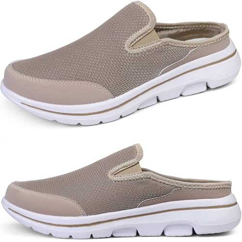 ZDQ Clogs Damen Sommer Herren Leicht Gartenschuhe Slip on Pantoletten Outdoor Hinten Offen Hausschuhe Mesh Strand Sandalen Atmungsaktiv Pantoffeln rutschfest Schlappen Bequeme Sabots Khaki 45 von ZDQ
