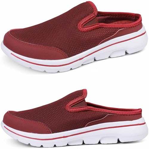 ZDQ Clogs Damen Sommer Herren Leicht Gartenschuhe Slip on Pantoletten Outdoor Hinten Offen Hausschuhe Mesh Strand Sandalen Atmungsaktiv Pantoffeln rutschfest Schlappen Bequeme Sabots Rot 40 von ZDQ