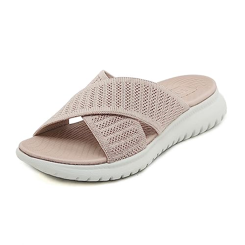 ZDQ Sandalen Damen Sommer Bequem Orthopädische Pantoletten Leichte Hausschuhe Elegant Schlappen Casual Slipper mit Weich Fussbett Rosa 36 von ZDQ