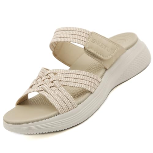 ZDQ Sandalen Damen Sommer Bequem Orthopädische Pantoletten Leichte Hausschuhe Elegant Schlappen Casual Slipper mit Weich Fussbett Beige 41 von ZDQ
