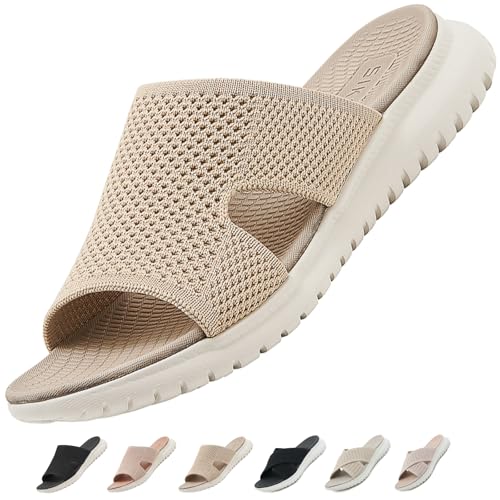 ZDQ Sandalen Damen Sommer Bequem Orthopädische Pantoletten Leichte Hausschuhe Elegant Schlappen Casual Slipper Beige 41 von ZDQ