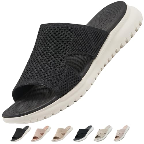 ZDQ Sandalen Damen Sommer Bequem Orthopädische Pantoletten Leichte Hausschuhe Elegant Schlappen Casual Slipper Schwarz 42 von ZDQ