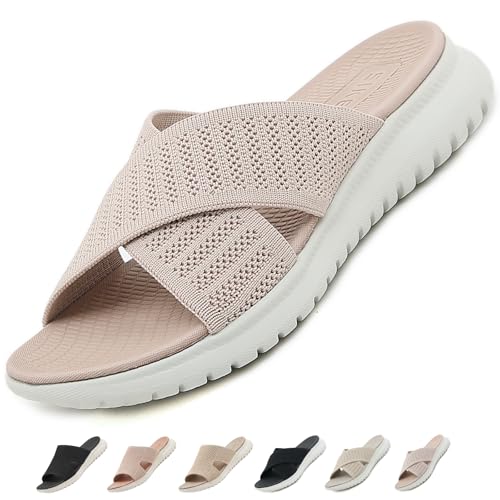 ZDQ Sandalen Damen Sommer Bequem Orthopädische Pantoletten Leichte Hausschuhe Elegant Schlappen Casual Slipper mit Weich Fussbett Rosa 37 von ZDQ