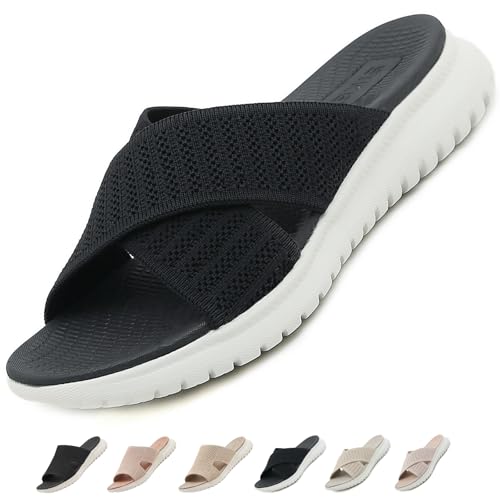 ZDQ Sandalen Damen Sommer Bequem Orthopädische Pantoletten Leichte Hausschuhe Elegant Schlappen Casual Slipper mit Weich Fussbett Schwarz 38 von ZDQ