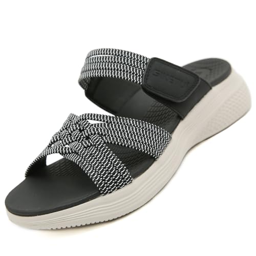 ZDQ Sandalen Damen Sommer Bequem Orthopädische Pantoletten Leichte Hausschuhe Elegant Schlappen Casual Slipper mit Weich Fussbett Schwarz 42 von ZDQ