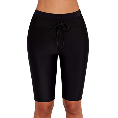 ZDQ Sommer Badeshorts Damen Kurz Leggings Badehose Frauen UV Schutz Schwimmshorts Leicht Boardshorts Wassersport Atmungsaktive Schwimmhose Kurze Schwimm Sporthose Schwarz S von ZDQ