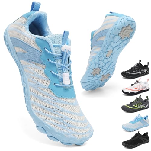 ZDQ Barfußschuhe Herren Damen Sommer Leicht Barfuss Schuhe Outdoor Atmungsaktiv Barfussschuhe Bequeme Barefoot Shoes mit Breite Zehenbox Blau 39 EU von ZDQ