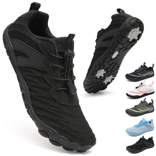 ZDQ Barfußschuhe Herren Damen Sommer Leicht Barfuss Schuhe Outdoor Atmungsaktiv Barfussschuhe Bequeme Barefoot Shoes mit Breite Zehenbox Schwarz 41 EU von ZDQ