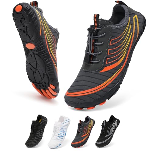ZDQ Badeschuhe Damen Herren Wasserschuhe Leicht Strandschuhe Aquaschuhe Schwimmschuhe Schnell Trocknend Surfschuhe Weich Barfußschuhe mit Breite Zehenbox Grau 46 EU von ZDQ