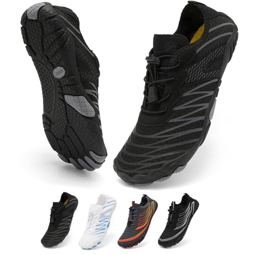 ZDQ Badeschuhe Damen Herren Wasserschuhe Leicht Strandschuhe Aquaschuhe Schwimmschuhe Schnell Trocknend Surfschuhe Weich Barfußschuhe mit Breite Zehenbox Schwarz 39 EU von ZDQ