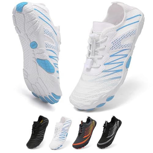ZDQ Badeschuhe Damen Herren Wasserschuhe Leicht Strandschuhe Aquaschuhe Schwimmschuhe Schnell Trocknend Surfschuhe Weich Barfußschuhe mit Breite Zehenbox Weiß 44 EU von ZDQ
