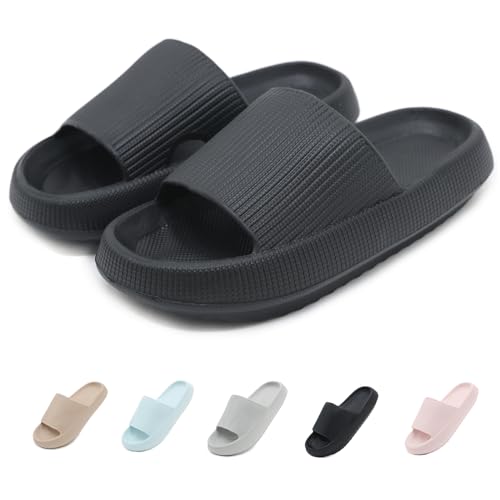 ZDQ Wolken Schuhe Damen Cozislides Original Slippers Cloud Badelatschen Dicke Sohle Hausschuhe Eva Badeschuhe Herren Weiche Schlappen rutschfeste Badeschlappen Sommer Strand Pantoletten Schwarz 36/37 von ZDQ