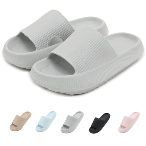 ZDQ Wolken Schuhe Damen Cozislides Original Slippers Cloud Schlappen Dicke Sohle Badelatschen Herren Leichte rutschfest Badeschuhe Hausschuhe Sommer Eva Pantoletten Offen Badeschlappen Grau 38/39 von ZDQ