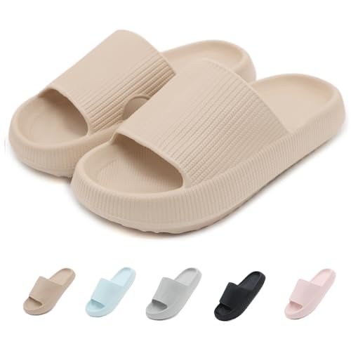 ZDQ Wolken Schuhe Damen Cozyslides Original Slipper Dicke Sohle Badeschuhe Hausschuhe Herren Cloud Schlappen Bequeme Badelatschen rutschfest Badeschlappen Sommer Eva Pantoletten Offen Khaki 36/37 von ZDQ