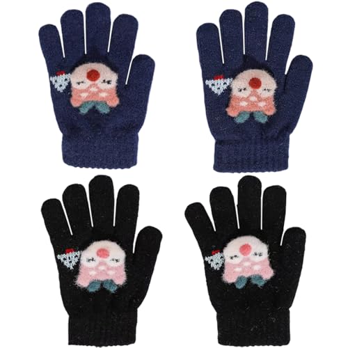 ZDQC 2 Paar Warme Strickhandschuhe Kinder, Süße Winter Vollfinger Fingerhandschuhe, Stretch (Rentier-A) von ZDQC