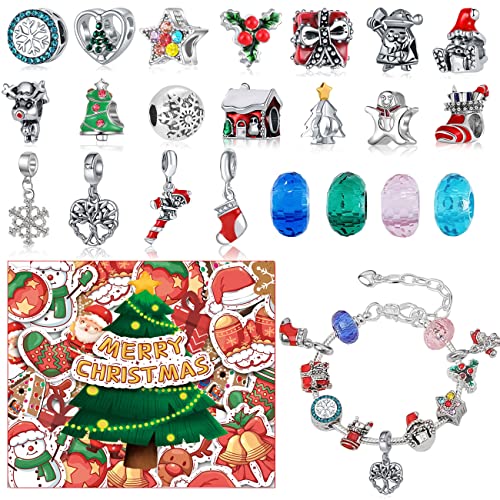 ZDQC Mädchen Adventskalender 2023,DIY Adventskalender Schmuck,Kinder Charm Armband Mädchen,Charm Armband Ddventskalender,Weihnachtskalender Schmuck,DIY Halskette Weihnachten Geschenk von ZDQC