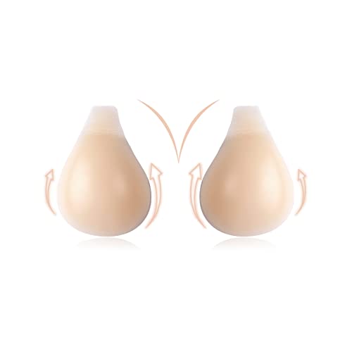 ZDQCB Klebe BH Push Up, Trägerloser Unsichtbarer Silikon BH für Damen, Rückenfreies Kleid Selbstklebender für Frauen Deep V-(Beige L) von ZDQCB