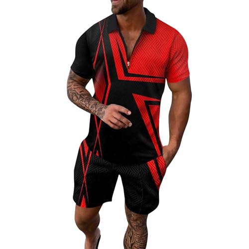 Herren Outfit Komplett Set Sportsachen 2-Teiliges Business Polo Hemd Set Kurzarm T-Shirts Kurze Hose Freizeitanzug Trainingsanzug von ZDSUHYIW