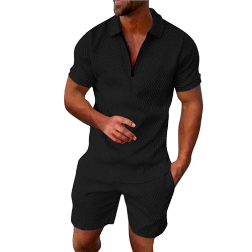 Herren Outfit Komplett Set Sportsachen 2-Teiliges Business Polo Hemd Set Kurzarm T-Shirts Kurze Hose Freizeitanzug Trainingsanzug von ZDSUHYIW