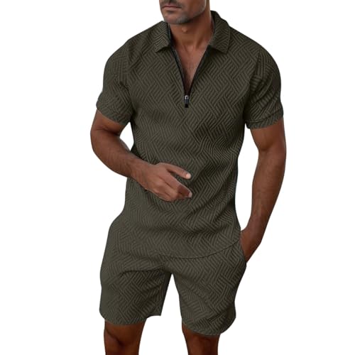 Herren Outfit Komplett Set Sportsachen 2-Teiliges Business Polo Hemd Set Kurzarm T-Shirts Kurze Hose Freizeitanzug Trainingsanzug von ZDSUHYIW