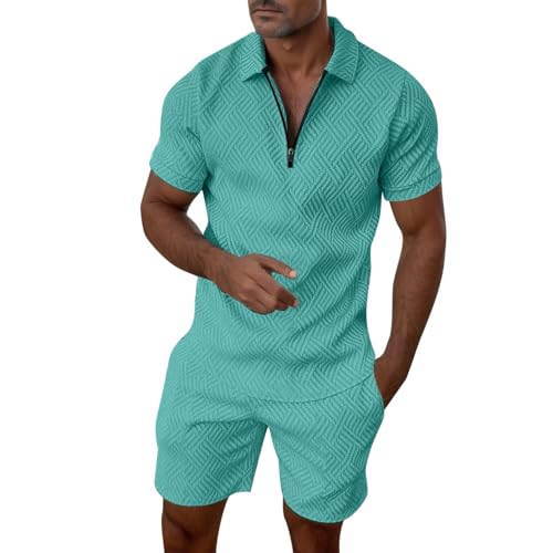 Herren Outfit Komplett Set Sportsachen 2-Teiliges Business Polo Hemd Set Kurzarm T-Shirts Kurze Hose Freizeitanzug Trainingsanzug von ZDSUHYIW