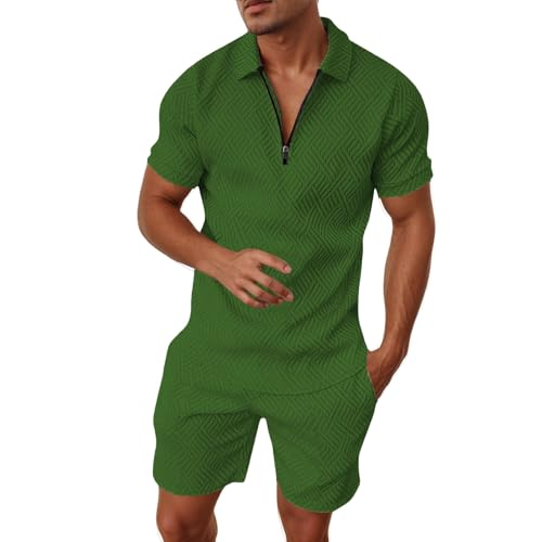 Herren Outfit Komplett Set Sportsachen 2-Teiliges Business Polo Hemd Set Kurzarm T-Shirts Kurze Hose Freizeitanzug Trainingsanzug von ZDSUHYIW