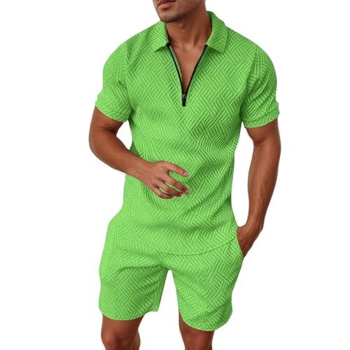 Herren Outfit Komplett Set Sportsachen 2-Teiliges Business Polo Hemd Set Kurzarm T-Shirts Kurze Hose Freizeitanzug Trainingsanzug von ZDSUHYIW