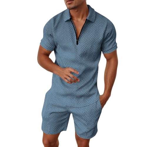 Herren Outfit Komplett Set Sportsachen 2-Teiliges Business Polo Hemd Set Kurzarm T-Shirts Kurze Hose Freizeitanzug Trainingsanzug von ZDSUHYIW