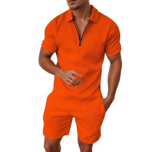 Herren Outfit Komplett Set Sportsachen 2-Teiliges Business Polo Hemd Set Kurzarm T-Shirts Kurze Hose Freizeitanzug Trainingsanzug von ZDSUHYIW