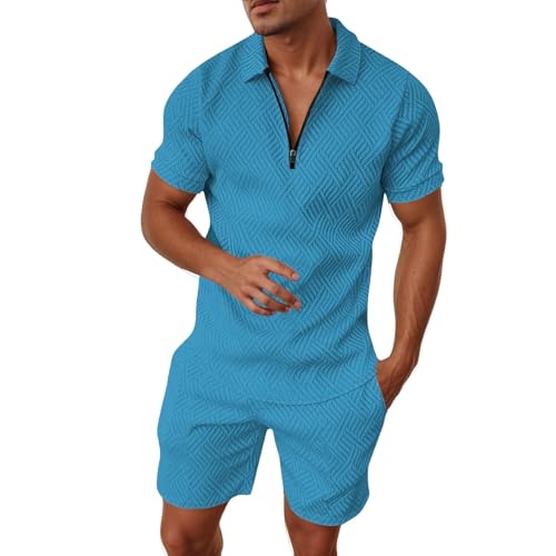 Herren Outfit Komplett Set Sportsachen 2-Teiliges Business Polo Hemd Set Kurzarm T-Shirts Kurze Hose Freizeitanzug Trainingsanzug von ZDSUHYIW
