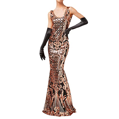 ZDSUHYIW 1920s Kleid Damen Sexy V Ausschnitt Flapper Charleston Kleid 20er Jahre Retro Stil Great Gatsby Motto Party Damen Fasching Kostüm Kleid Festlich Party Pailletten von ZDSUHYIW