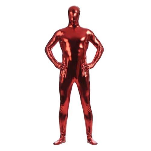 ZDSUHYIW Anzug Clubwear Herren Ganzkörper MÄNNER Sexy Latex Reissverschluss Overall Gummi Kleidung Langarm Cosplay Clubwear Shiny Lack Leder Katze Anzug Wetlook Lack Leder Body Eng von ZDSUHYIW