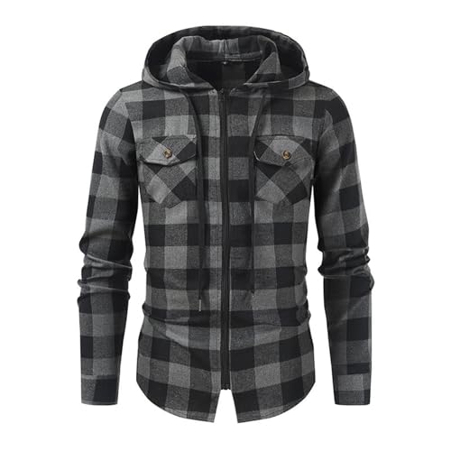 ZDSUHYIW Arbeitshemd Herren kariert Hemd mit Kapuze langärm Holzfäller Jacke Hemdjacke Langarm Kariertes Hemd Flanellhemd Schwarz Übergröße Jacke Rot Karo Slim Fit Holzfällerhemd von ZDSUHYIW
