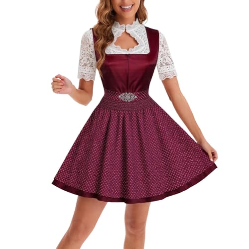ZDSUHYIW Dirndl Bluse Damen Oktoberfest Trachten Kleid Trachtenkleid Mit Trachtenrock Maxikleid Dirndlkleid Sommer Bier Kostüme Bierfest Dirndlbluse Bayern Sommerkleid Damen von ZDSUHYIW