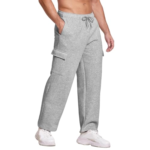 ZDSUHYIW Einfarbiger Cargo Hose Herren Männer Causal Sporthose Winter Multi Taschen Outdoorhose Wanderhose Gerade Geschnittene Jogginghose Jogging Freizeithose Kordelzug von ZDSUHYIW