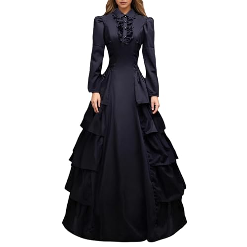 ZDSUHYIW Halloween Kostüm Damen Gothic Viktorianisches Kleid Renaissance Maxi Kostüm Langarm A-Linie Vintage Edwardianisches Renaissance Maxikleid Ballkleid Abendkleid Damen Lang von ZDSUHYIW
