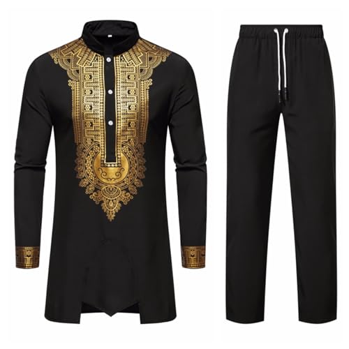 ZDSUHYIW Herren Middle East Thobe mit Hosen - Männer Muslim Langarm Thobe Lose Kaftan Dubai Arab Kaftan Kleidung Herren Islamische Kostüm Afrikanischer Dashiki für Herren Anzüge Outfits von ZDSUHYIW