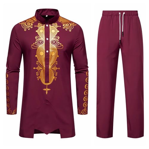 ZDSUHYIW Herren Middle East Thobe mit Hosen - Männer Muslim Langarm Thobe Lose Kaftan Dubai Arab Kaftan Kleidung Herren Islamische Kostüm Afrikanischer Dashiki für Herren Anzüge Outfits von ZDSUHYIW
