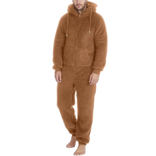 ZDSUHYIW Herren Paar Jumpsuit Kuschelig Lustig Lang Pyjama Winter Warm Plüsch Overall Schlafoverall Reißverschluss Teddy Fleece Einteiler Onesie Schlafanzug Weihnachten Schlafoveralls von ZDSUHYIW