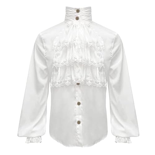 ZDSUHYIW Herren Renaissance Rüschenhemd Steampunk Victorian Rollkragen Langarm Mittelalter Hemd Gothic Freizeithemd Jabot Kragen Shirt Tops Piratenhemd Elegant Barock Rüschenhemd Kostüm von ZDSUHYIW