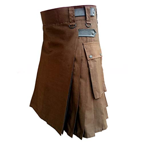 ZDSUHYIW Herren Schottischer Kilt Mittelalter Vintage Kiltie Taschenröcke Individualität Schottenkilt Goth Mode Schottenrock Hohe Taille Faltenröcke von ZDSUHYIW